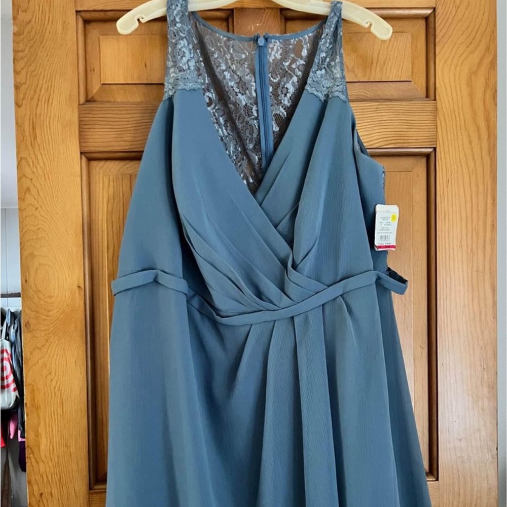 David’s bridal steel blue bridesmaid dress